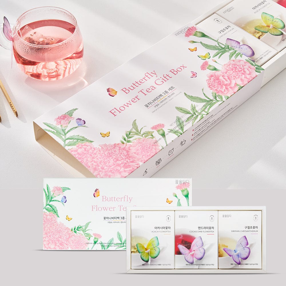 KKOKDAM Butterfly Flower Tea Bag 3 Butterfly Tea Bag Pink Gift Box