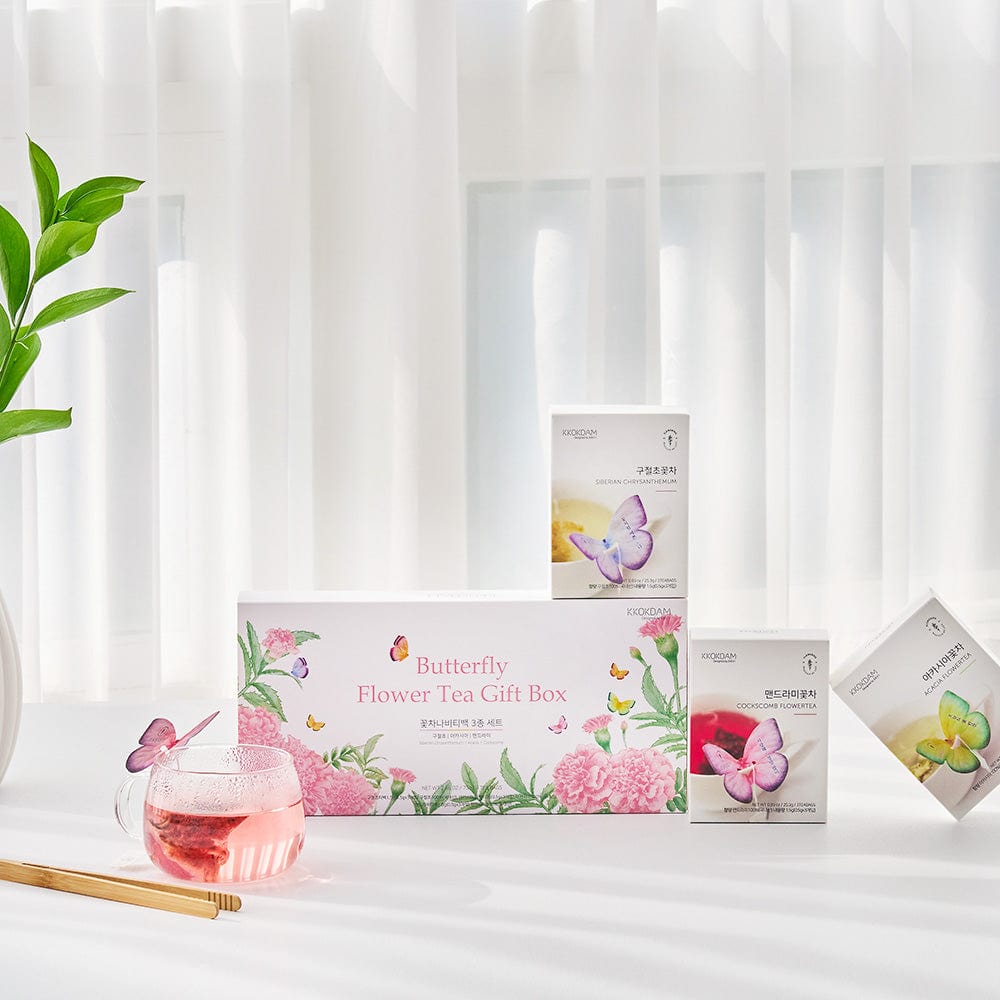 KKOKDAM Butterfly Flower Tea Bag 3 Butterfly Tea Bag Pink Gift Box