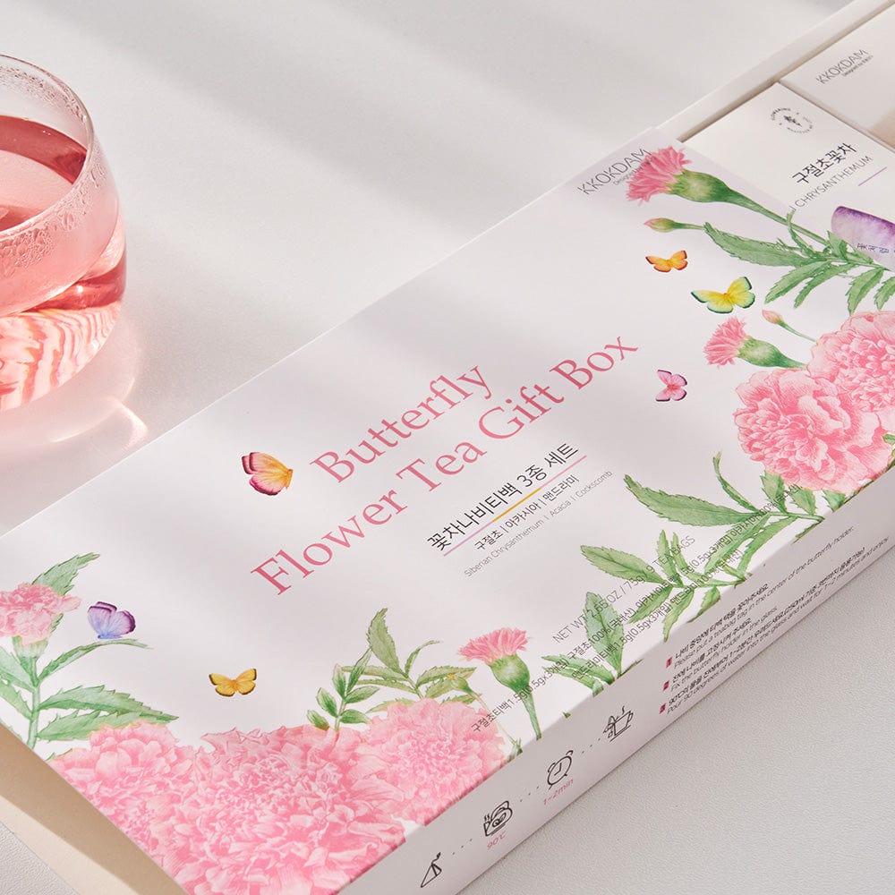 KKOKDAM Butterfly Flower Tea Bag 3 Butterfly Tea Bag Pink Gift Box
