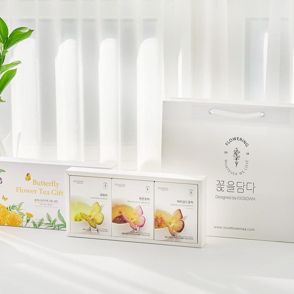 KKOKDAM Butterfly Flower Tea Bag 3 Butterfly Tea Bag Yellow Gift Box