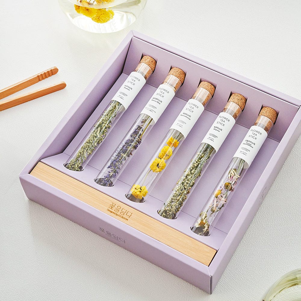 KKOKDAM Flower Tea Stick Assorted Flower Teastick Gift Set & Wood Tray