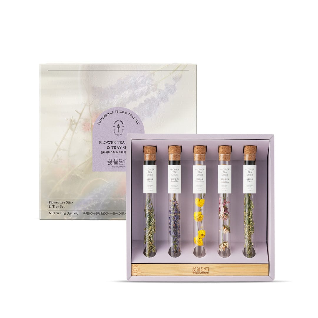 KKOKDAM Flower Tea Stick Assorted Flower Teastick Gift Set & Wood Tray
