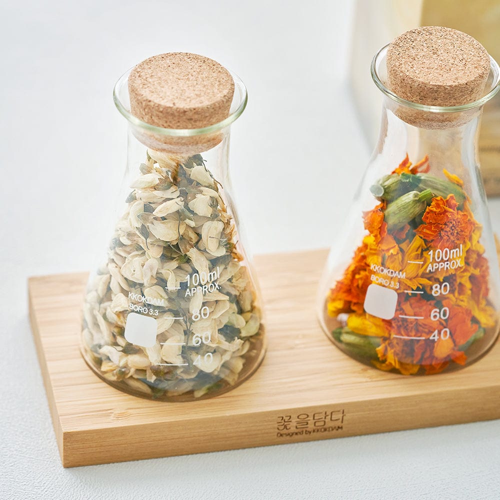 KKOKDAM Gift Set Housewarming Flower Tea & Wood Tray Set