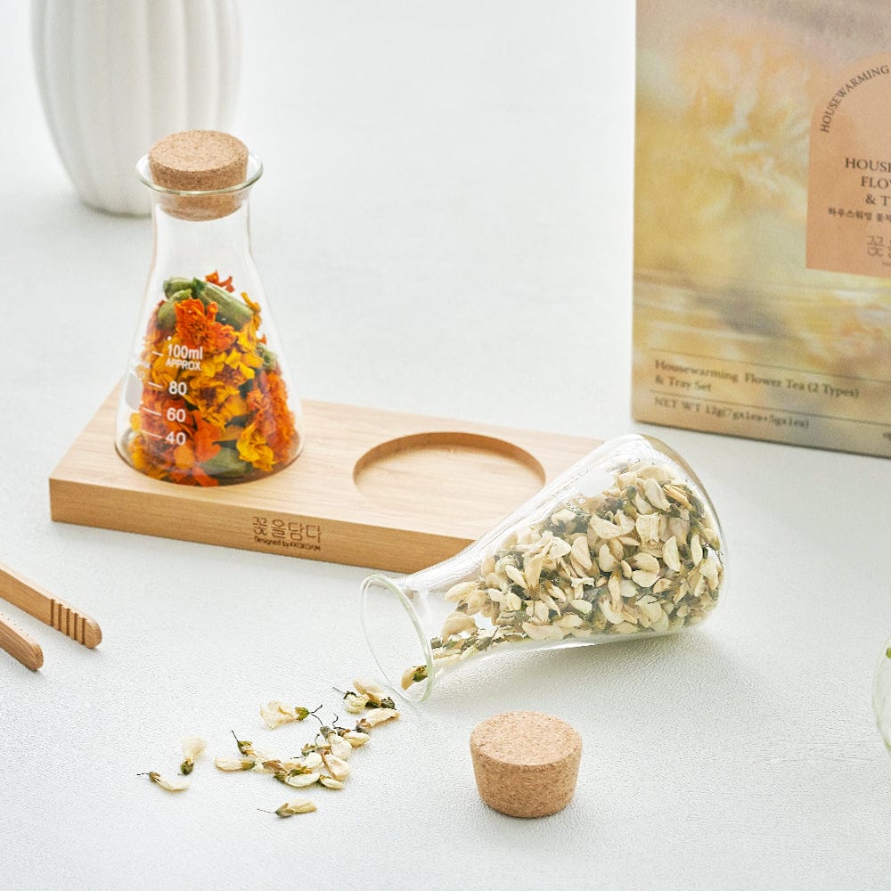 KKOKDAM Gift Set Housewarming Flower Tea & Wood Tray Set