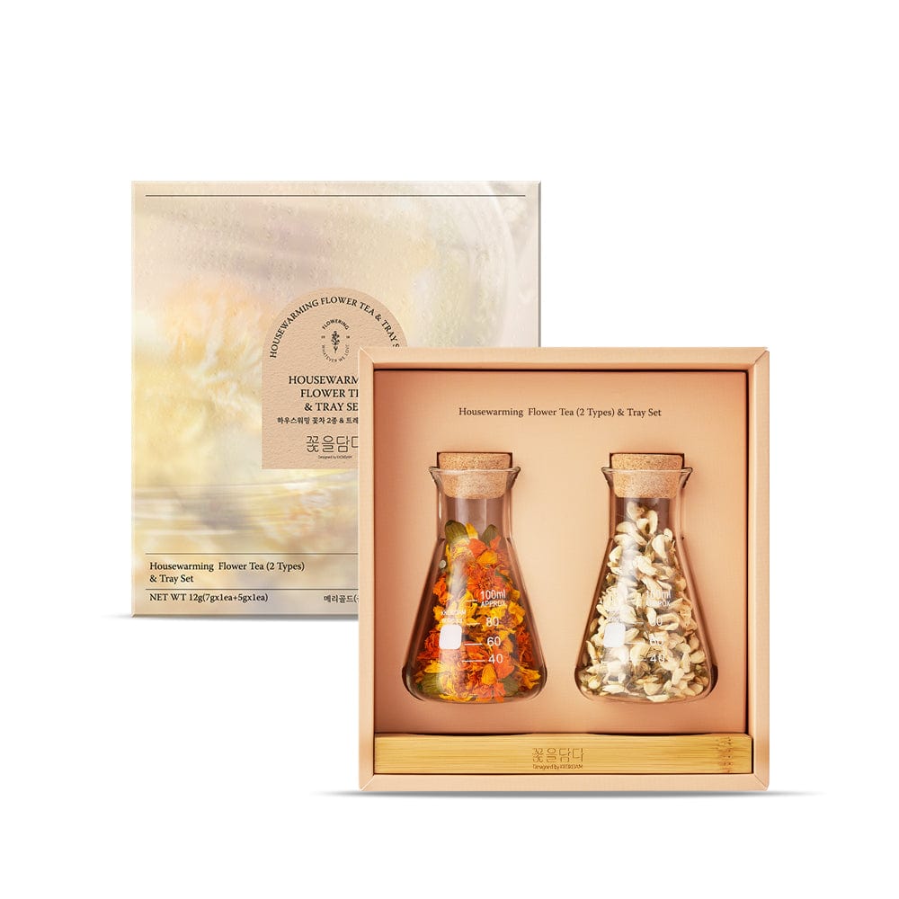 KKOKDAM Gift Set Housewarming Flower Tea & Wood Tray Set