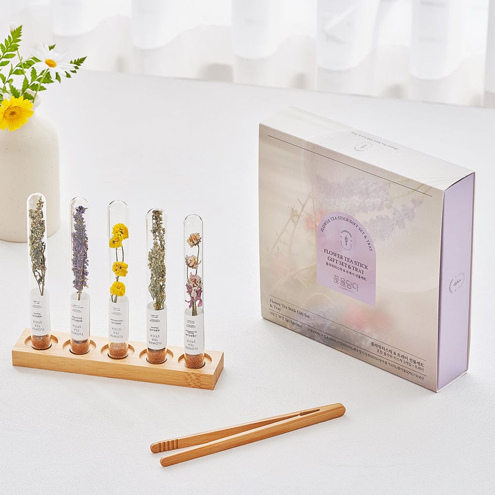 KKOKDAM Flower Tea Stick Assorted Flower Teastick Gift Set & Wood Tray