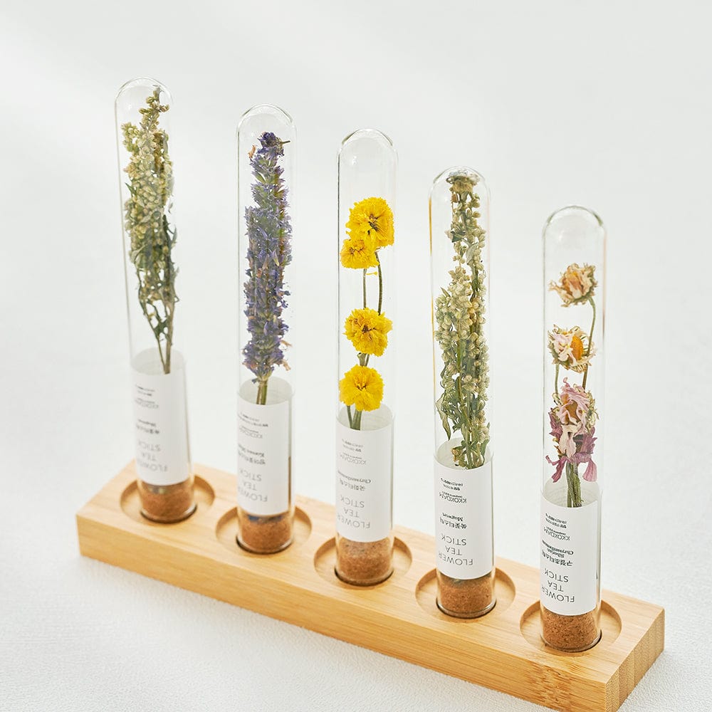 KKOKDAM Flower Tea Stick Assorted Flower Teastick Gift Set & Wood Tray