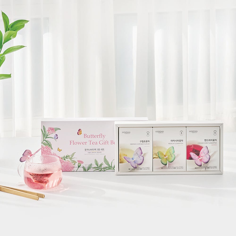 KKOKDAM Pink 3BOX 3 Butterfly Tea Bag Gift Box 2+1