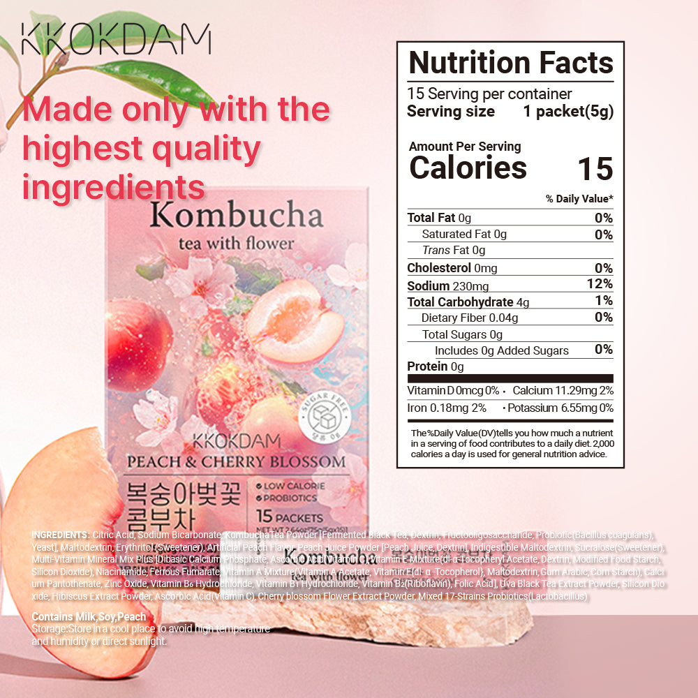 Peach&Cherry Blossom] Flower Kombucha Tea 1 Box (15 packets