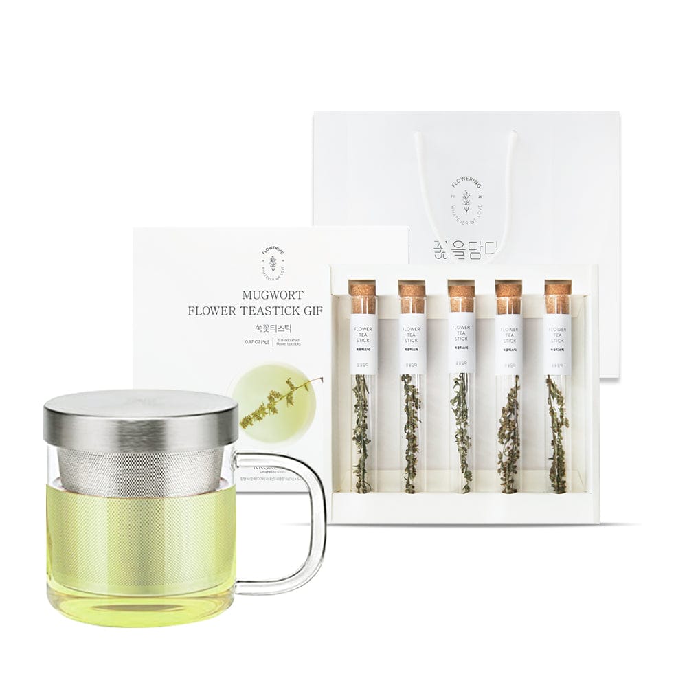 KKOKDAM Gift Set Mugwort Flower Tea Stick & Glass Mug Gift Set
