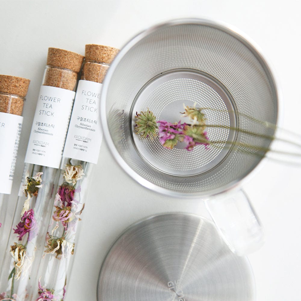 KKOKDAM Gift Set Siberian Chrysanthemum Flower Tea Stick&Glass Mug Gift Set